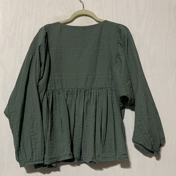 World Market Dusty Green Boho Embroidered Peasant Blouse - Picture 5 of 6